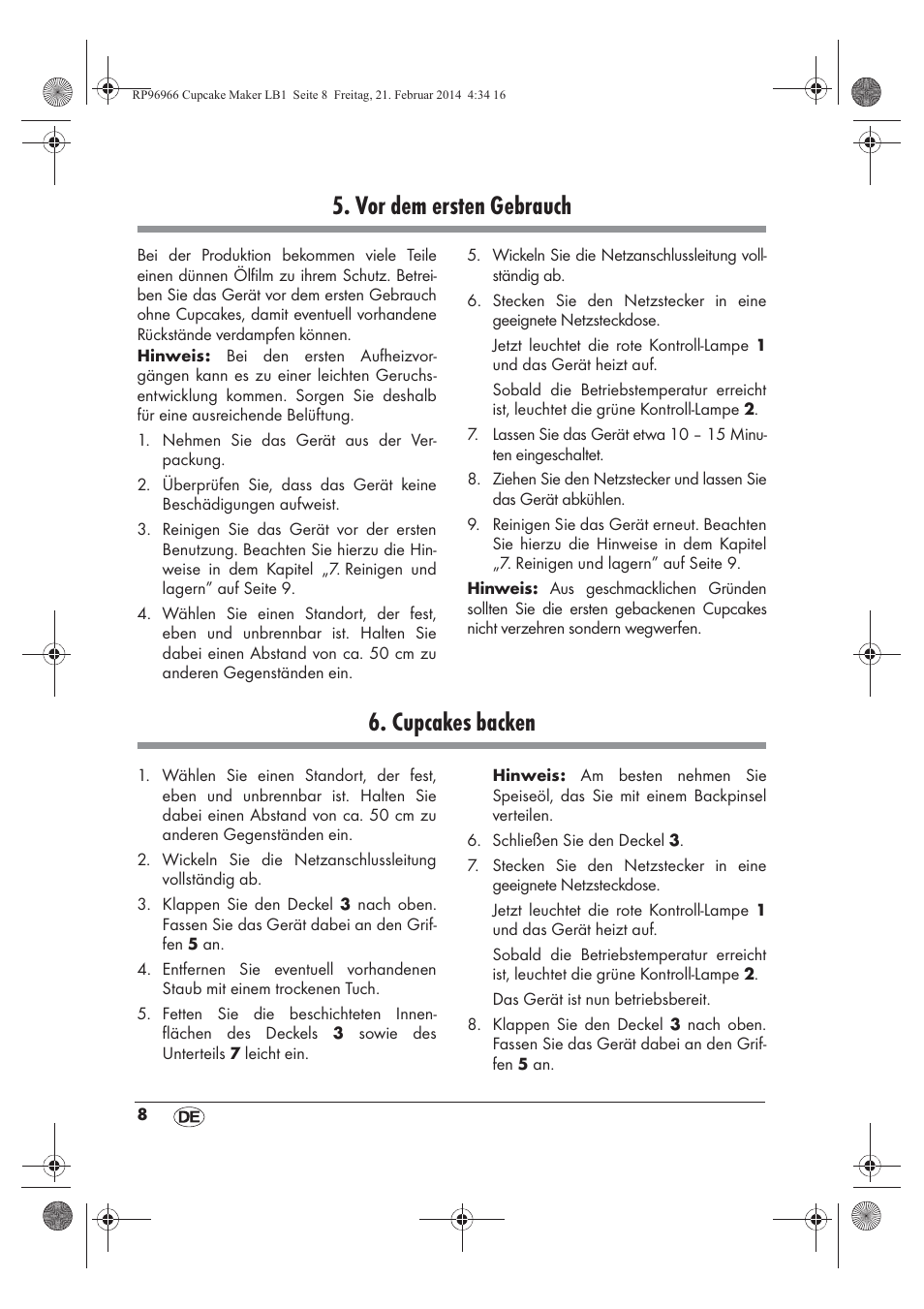 Vor dem ersten gebrauch, Cupcakes backen | Silvercrest SCCM 800 A1 User Manual | Page 10 / 78