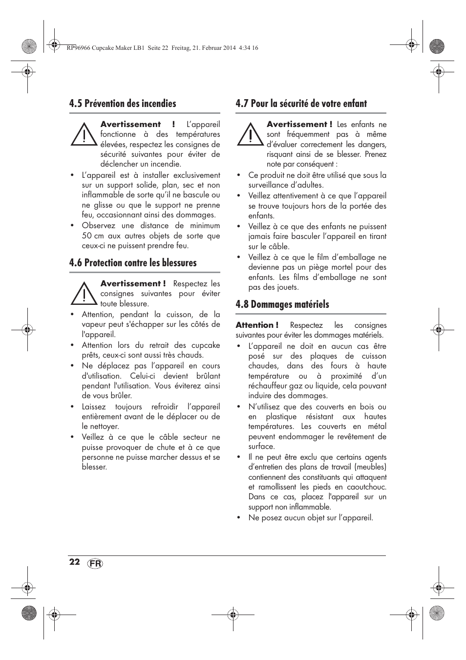 5 prévention des incendies, 6 protection contre les blessures, 7 pour la sécurité de votre enfant | 8 dommages matériels | Silvercrest SCCM 800 A1 User Manual | Page 24 / 78