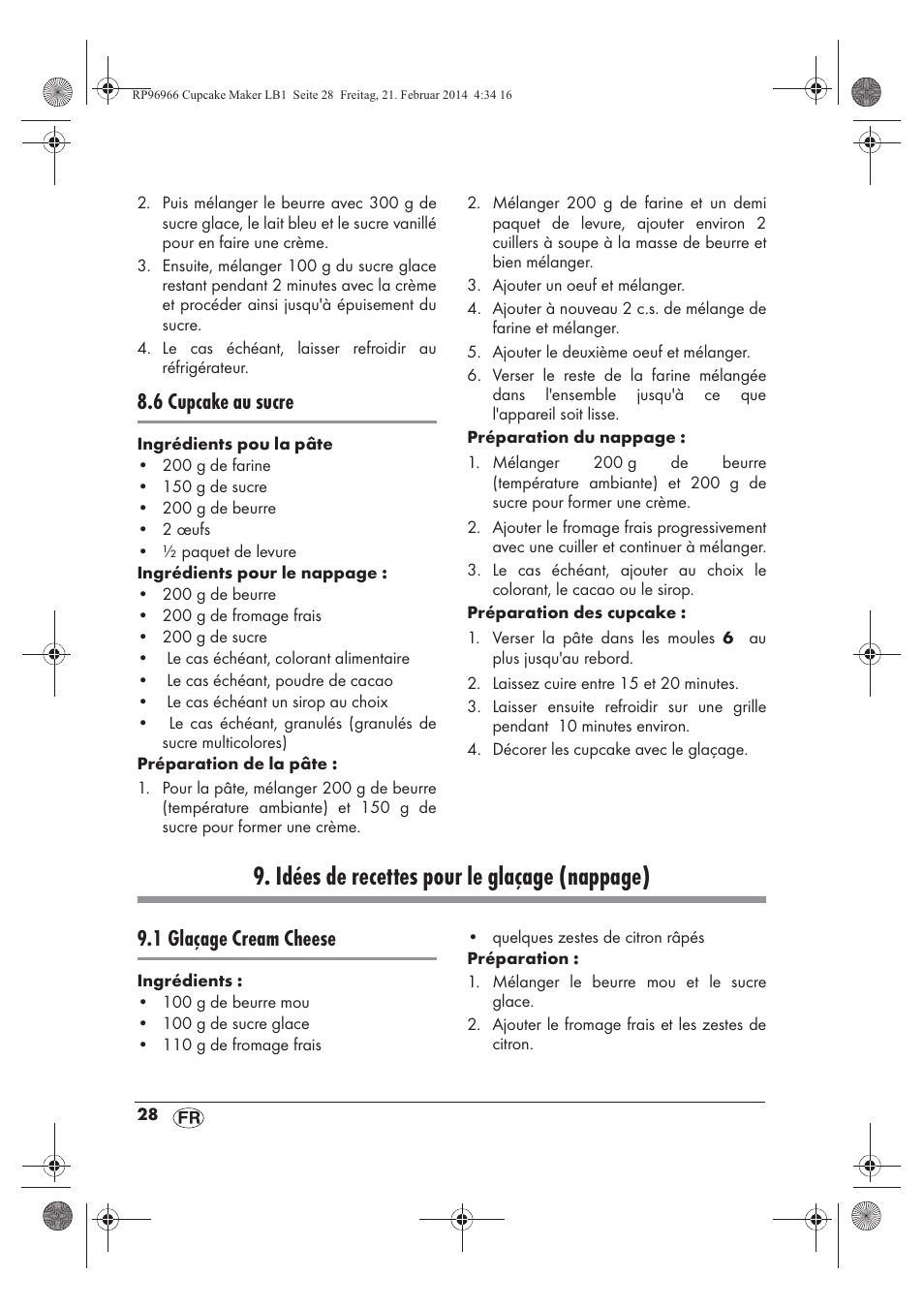 Idées de recettes pour le glaçage (nappage), 6 cupcake au sucre, 1 glaçage cream cheese | Silvercrest SCCM 800 A1 User Manual | Page 30 / 78