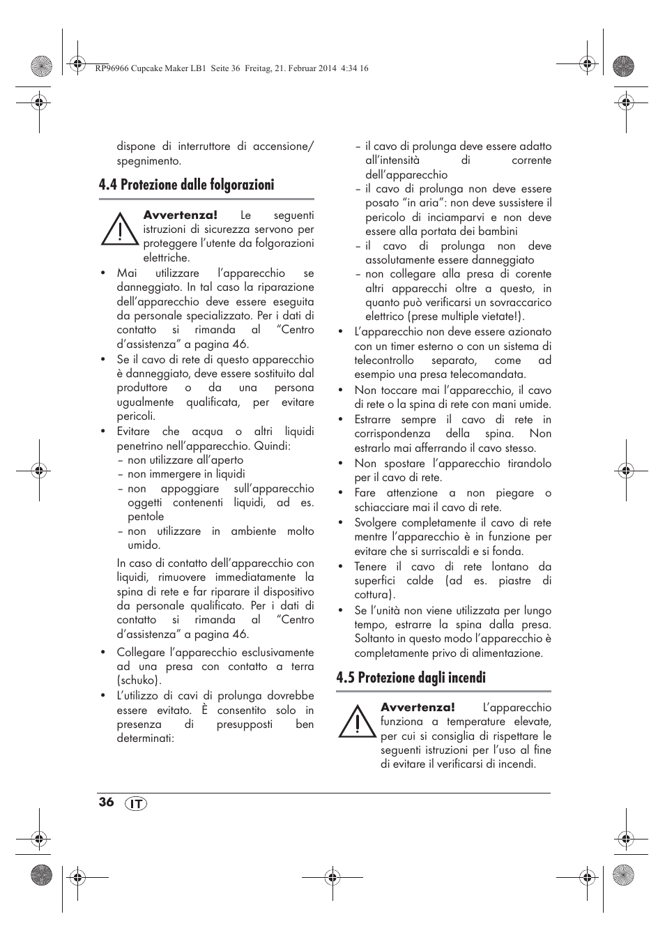 4 protezione dalle folgorazioni, 5 protezione dagli incendi | Silvercrest SCCM 800 A1 User Manual | Page 38 / 78