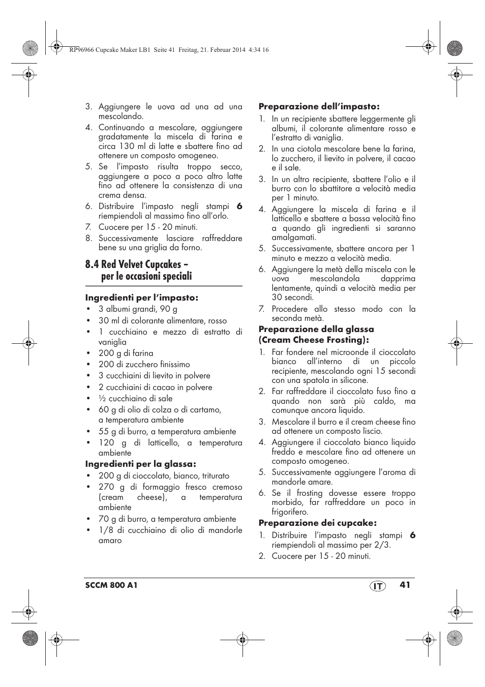 4 red velvet cupcakes – per le occasioni speciali | Silvercrest SCCM 800 A1 User Manual | Page 43 / 78