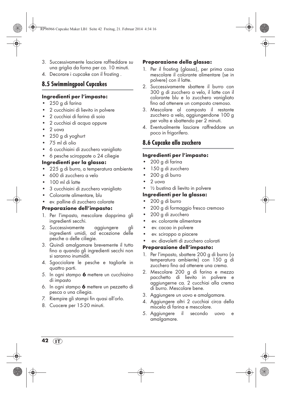 5 swimmingpool cupcakes, 6 cupcake allo zucchero | Silvercrest SCCM 800 A1 User Manual | Page 44 / 78