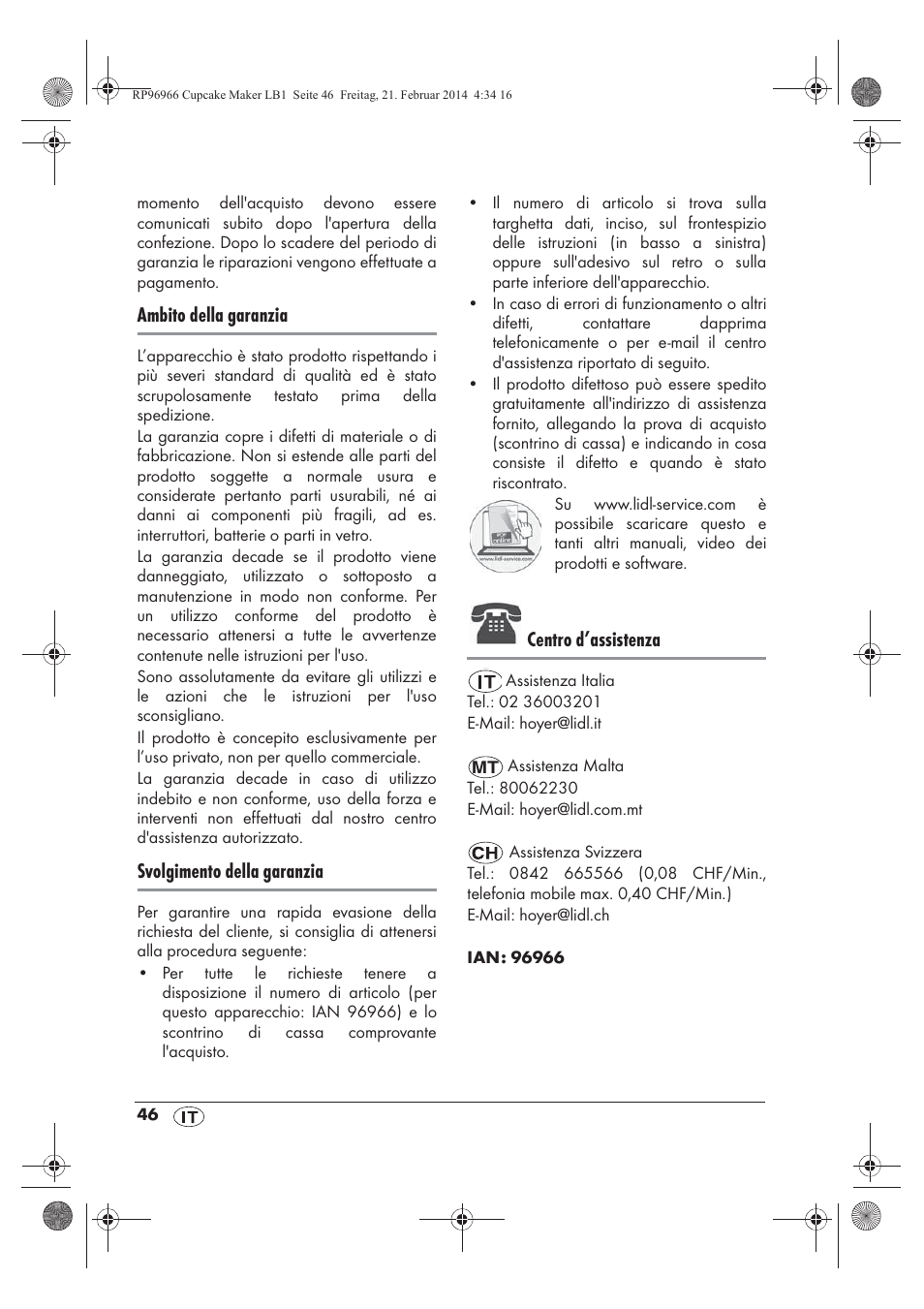 Ambito della garanzia, Svolgimento della garanzia, Centro d’assistenza | Silvercrest SCCM 800 A1 User Manual | Page 48 / 78