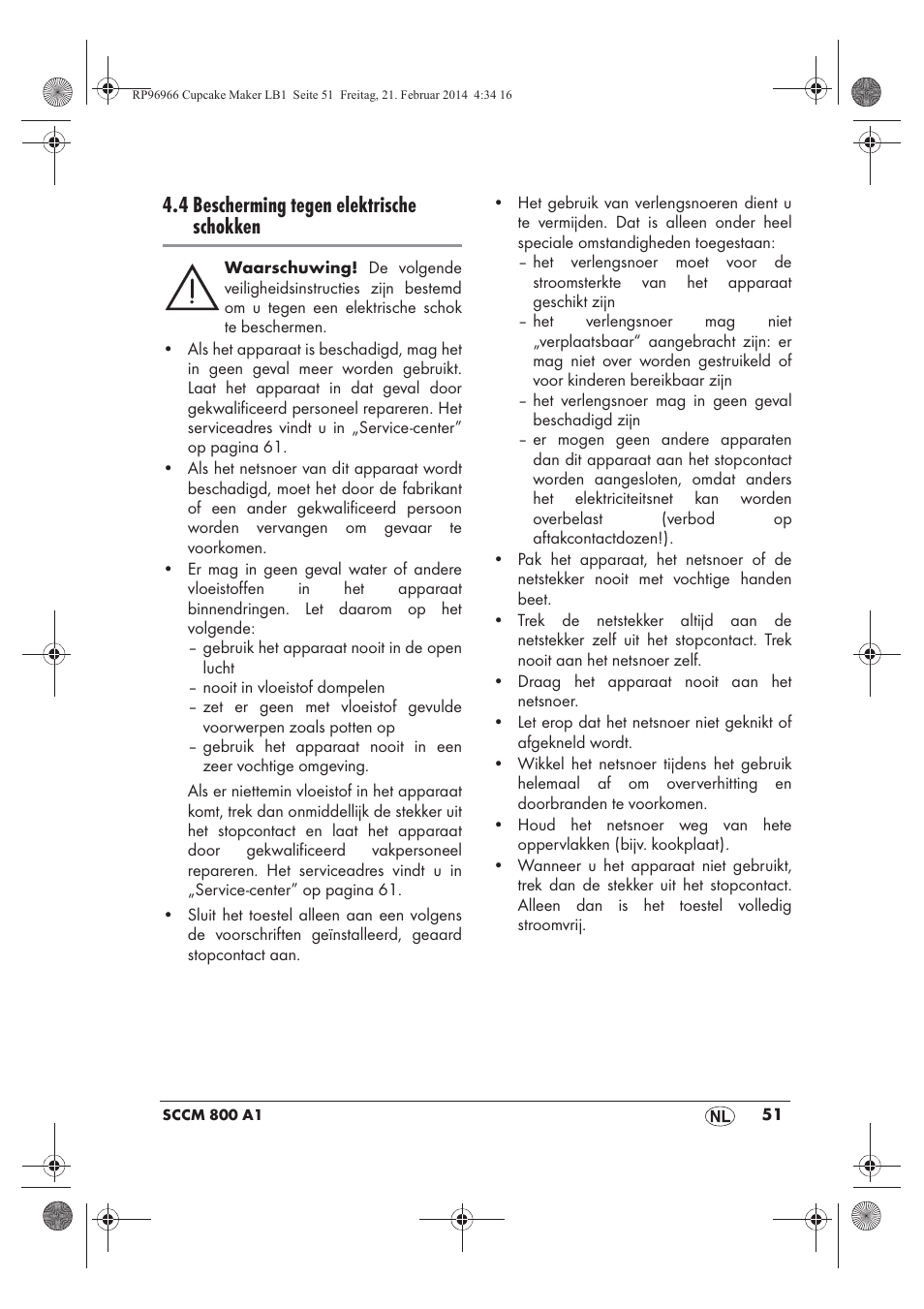 4 bescherming tegen elektrische schokken | Silvercrest SCCM 800 A1 User Manual | Page 53 / 78