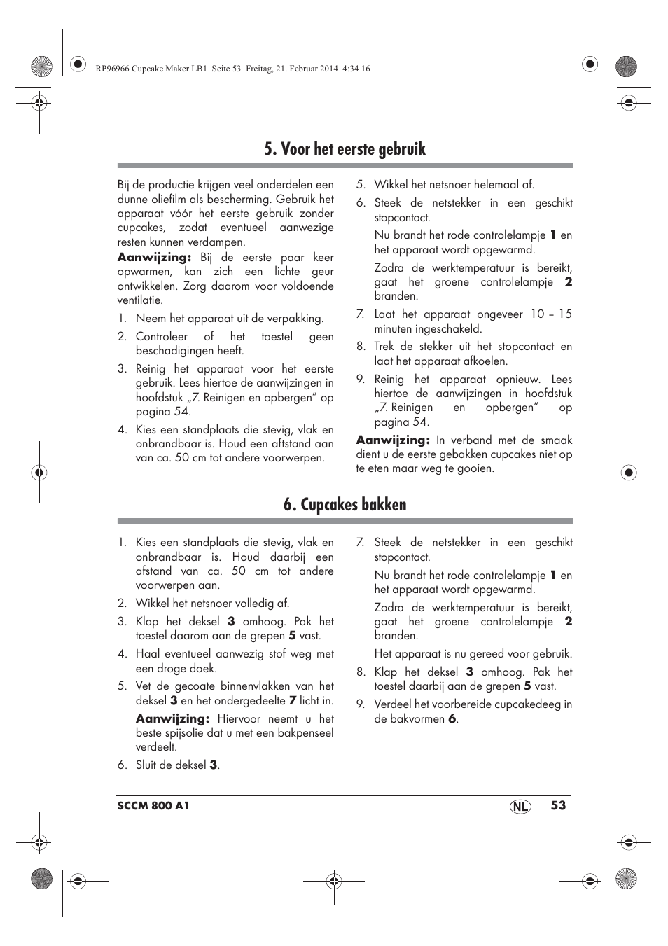Voor het eerste gebruik, Cupcakes bakken | Silvercrest SCCM 800 A1 User Manual | Page 55 / 78