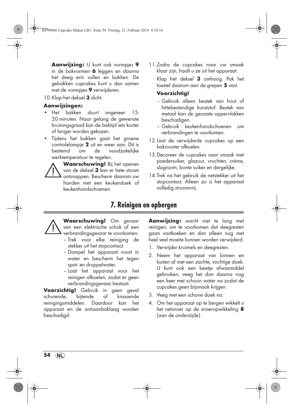 Reinigen en opbergen | Silvercrest SCCM 800 A1 User Manual | Page 56 / 78