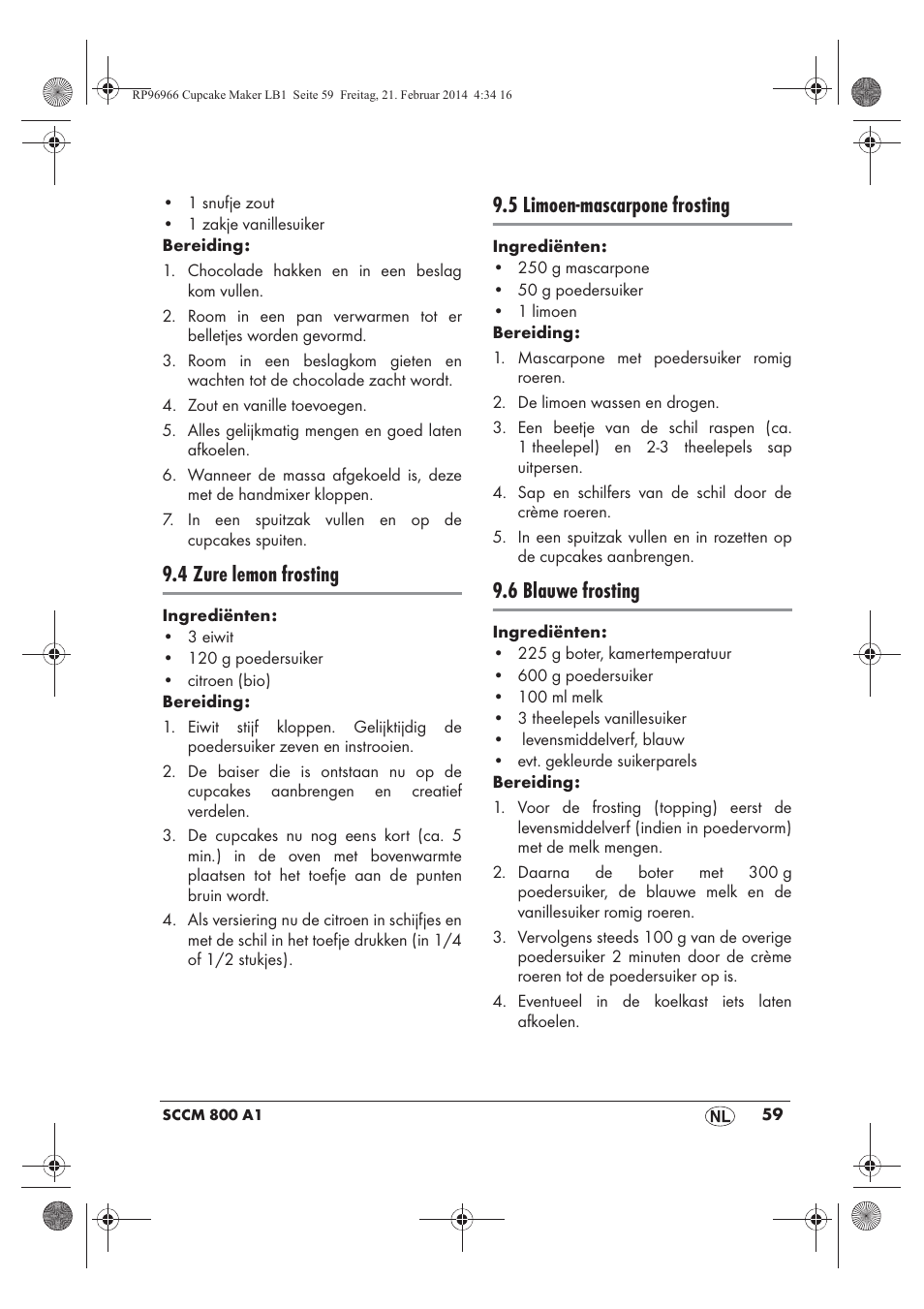 4 zure lemon frosting, 5 limoen-mascarpone frosting, 6 blauwe frosting | Silvercrest SCCM 800 A1 User Manual | Page 61 / 78