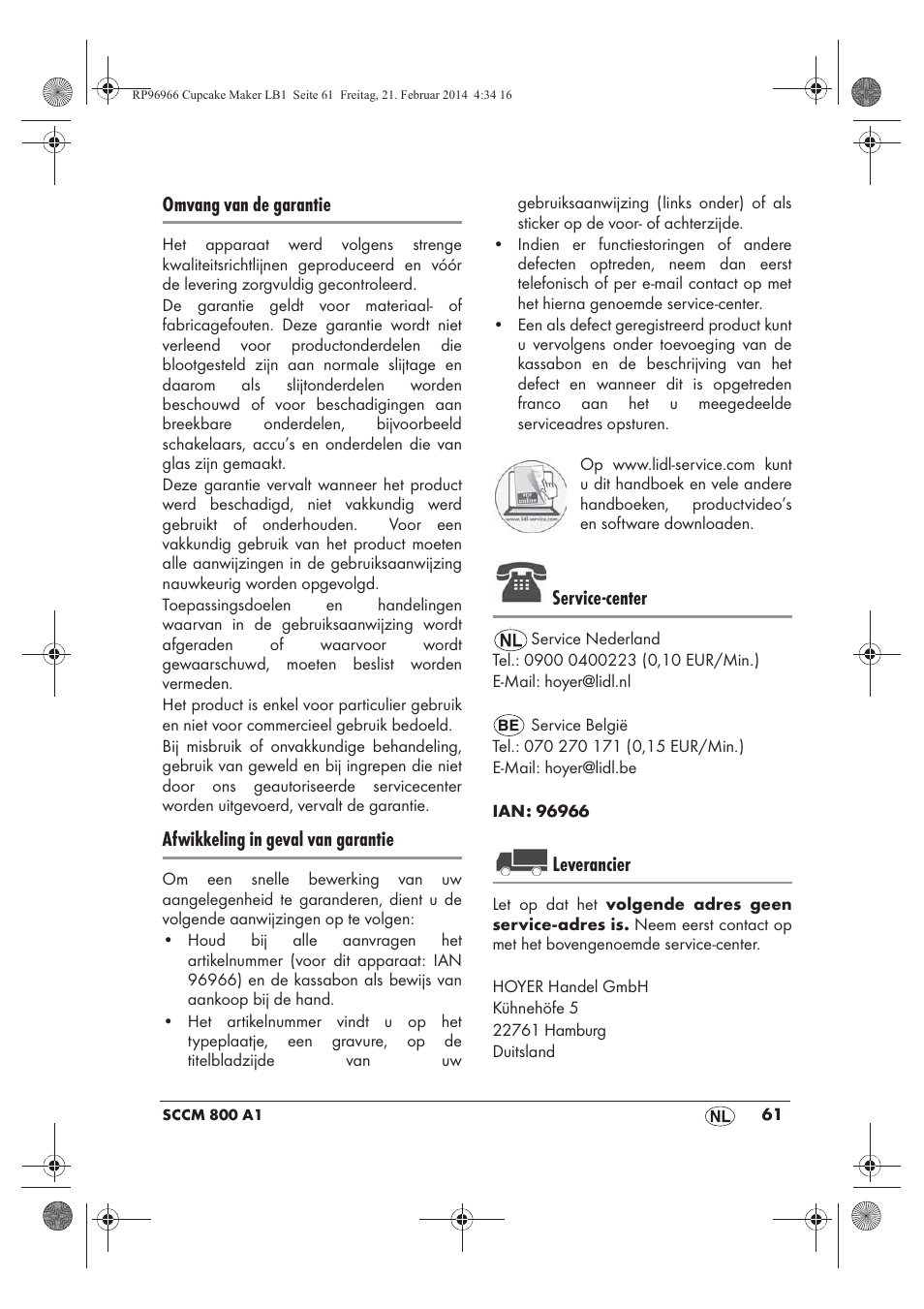 Omvang van de garantie, Afwikkeling in geval van garantie, Service-center | Leverancier | Silvercrest SCCM 800 A1 User Manual | Page 63 / 78