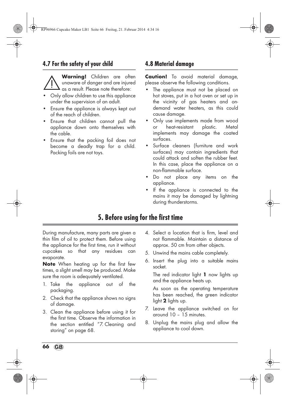 Before using for the first time, 7 for the safety of your child, 8 material damage | Silvercrest SCCM 800 A1 User Manual | Page 68 / 78