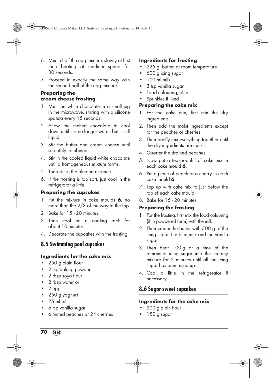 5 swimming pool cupcakes, 6 sugar-sweet cupcakes | Silvercrest SCCM 800 A1 User Manual | Page 72 / 78