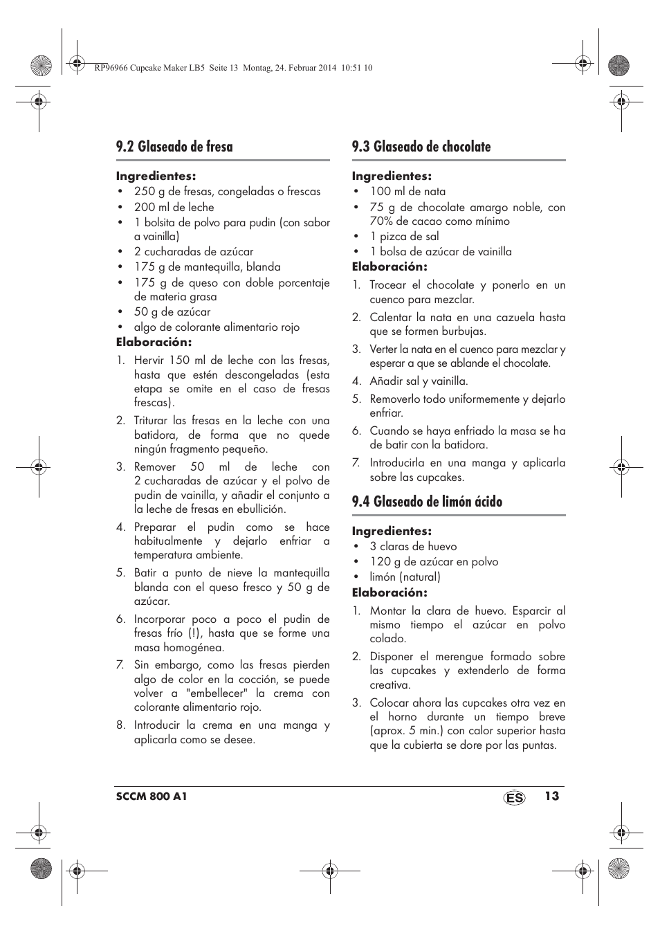 2 glaseado de fresa, 3 glaseado de chocolate, 4 glaseado de limón ácido | Silvercrest SCCM 800 A1 User Manual | Page 15 / 78