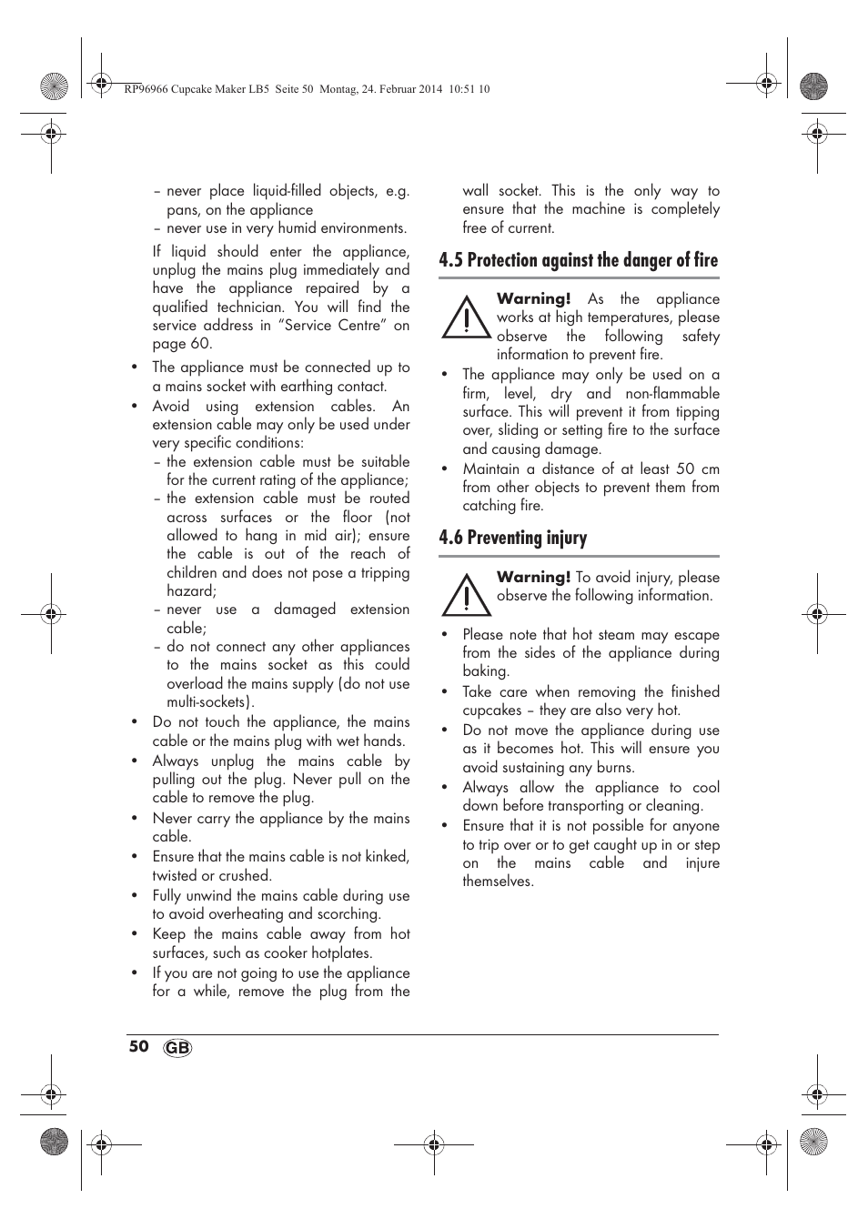 5 protection against the danger of fire, 6 preventing injury | Silvercrest SCCM 800 A1 User Manual | Page 52 / 78