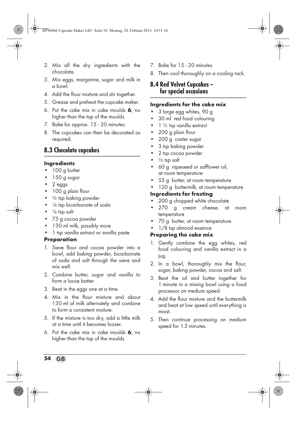 3 chocolate cupcakes, 4 red velvet cupcakes – for special occasions | Silvercrest SCCM 800 A1 User Manual | Page 56 / 78