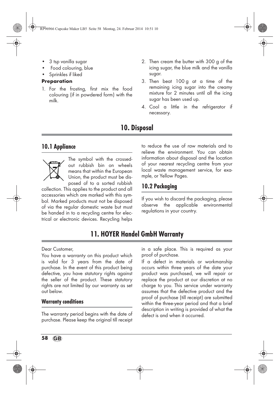 Disposal, Hoyer handel gmbh warranty, 1 appliance | 2 packaging | Silvercrest SCCM 800 A1 User Manual | Page 60 / 78