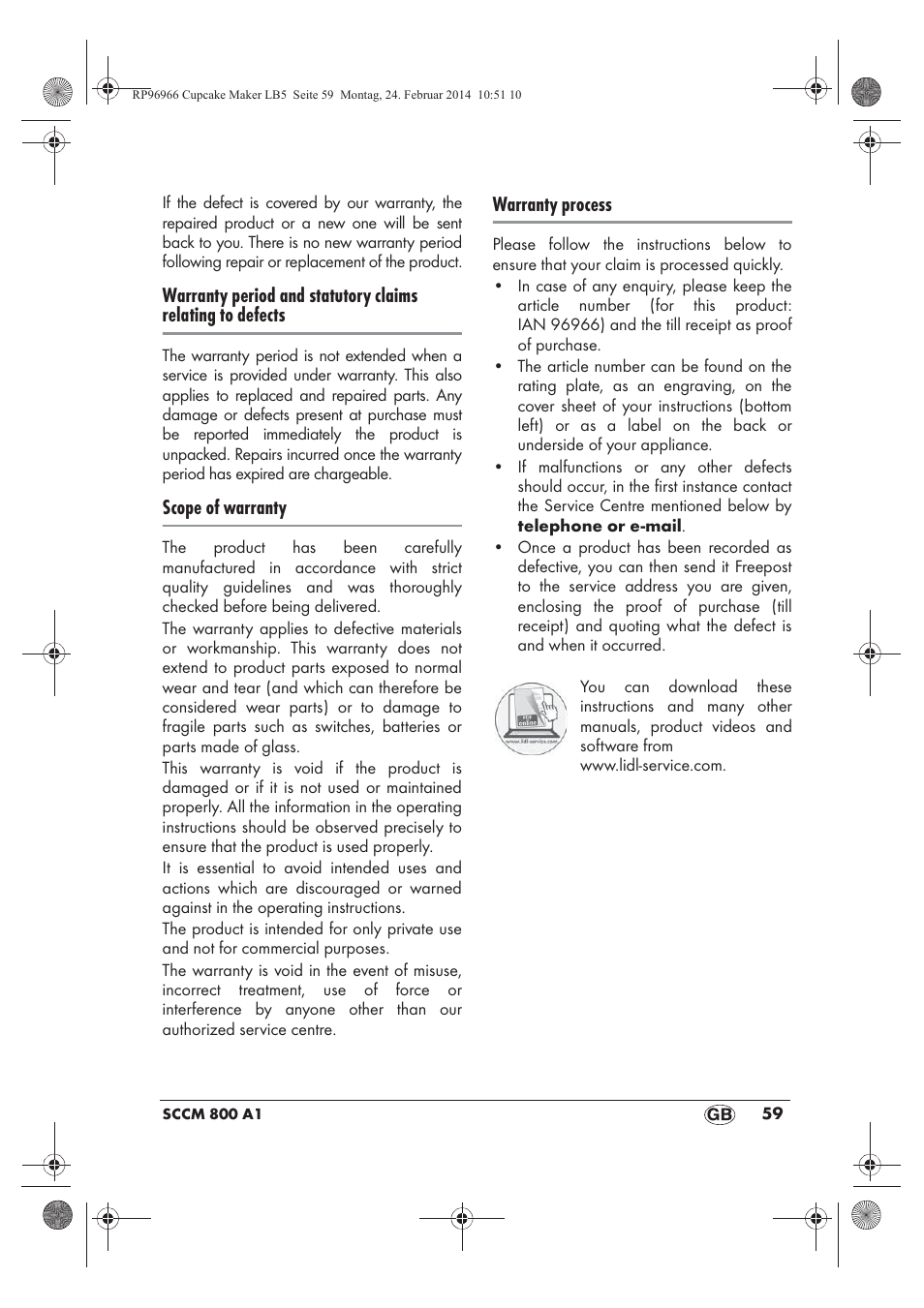 Scope of warranty, Warranty process | Silvercrest SCCM 800 A1 User Manual | Page 61 / 78
