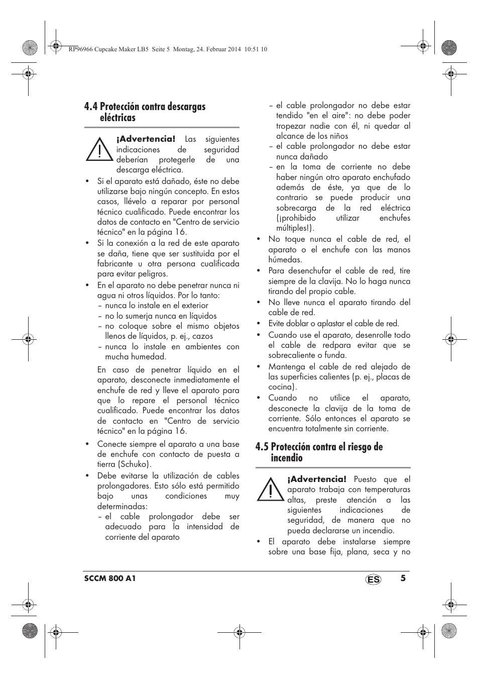 4 protección contra descargas eléctricas, 5 protección contra el riesgo de incendio | Silvercrest SCCM 800 A1 User Manual | Page 7 / 78