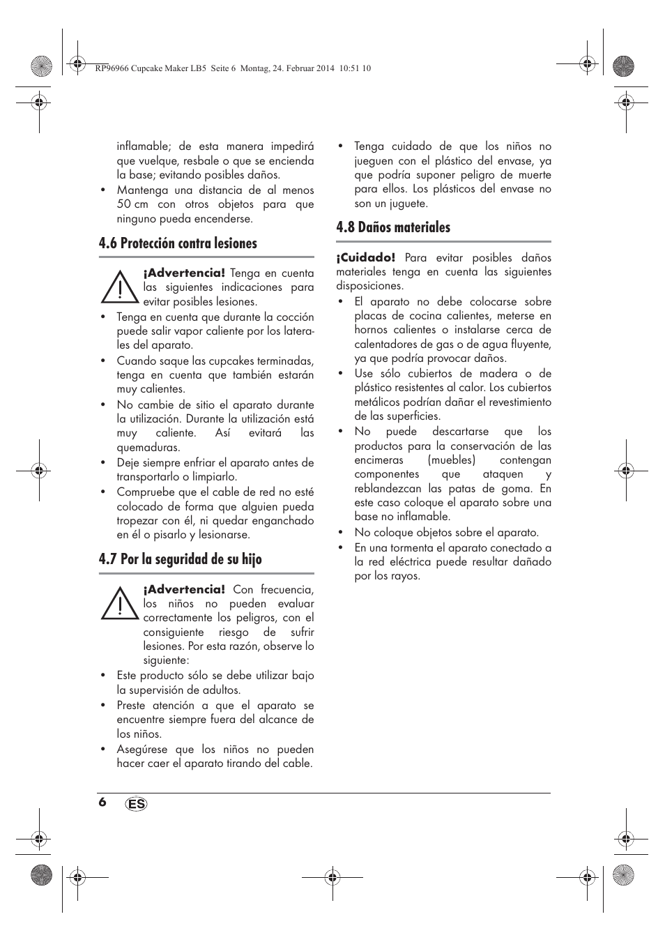 6 protección contra lesiones, 7 por la seguridad de su hijo, 8 daños materiales | Silvercrest SCCM 800 A1 User Manual | Page 8 / 78
