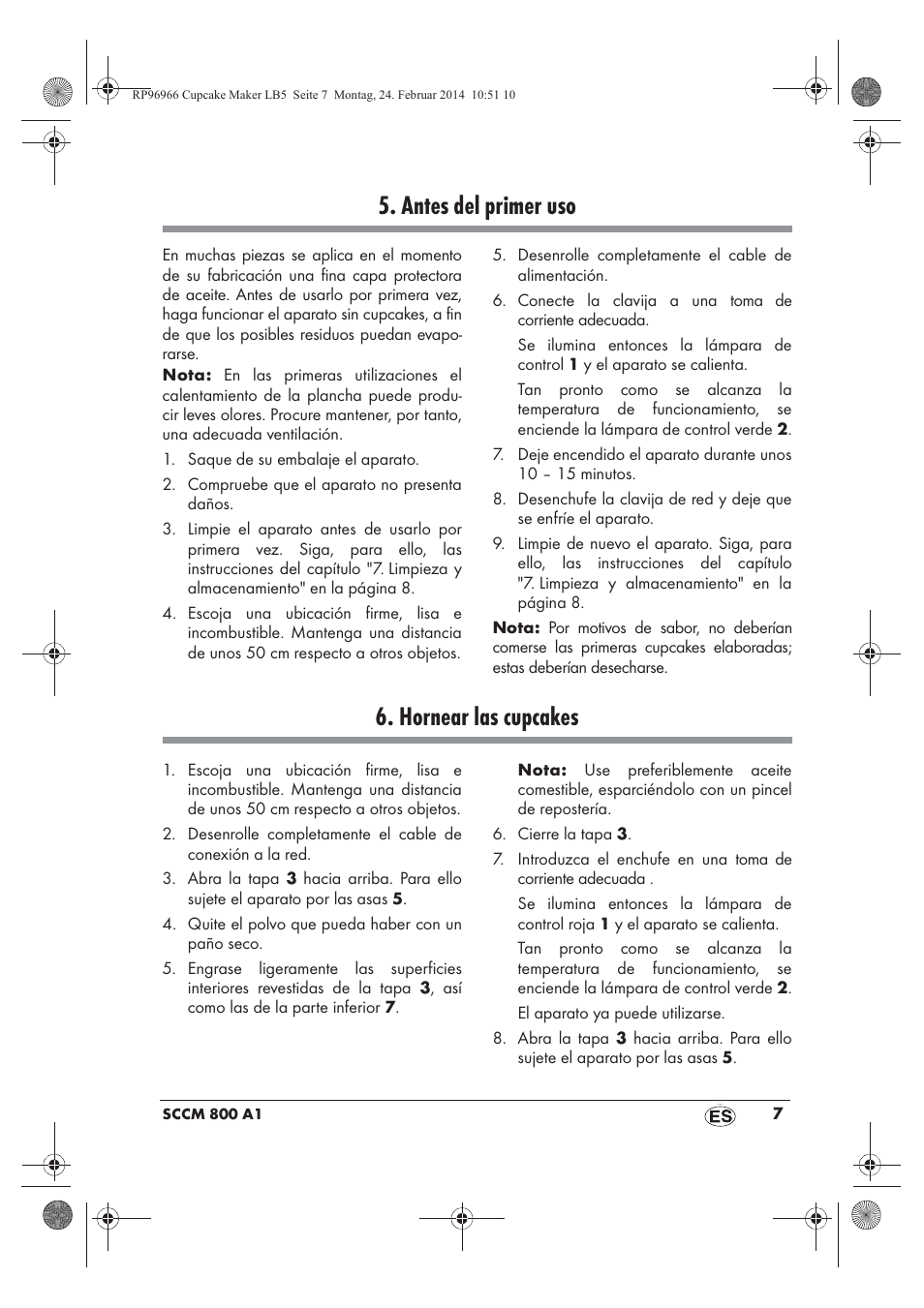 Antes del primer uso, Hornear las cupcakes | Silvercrest SCCM 800 A1 User Manual | Page 9 / 78