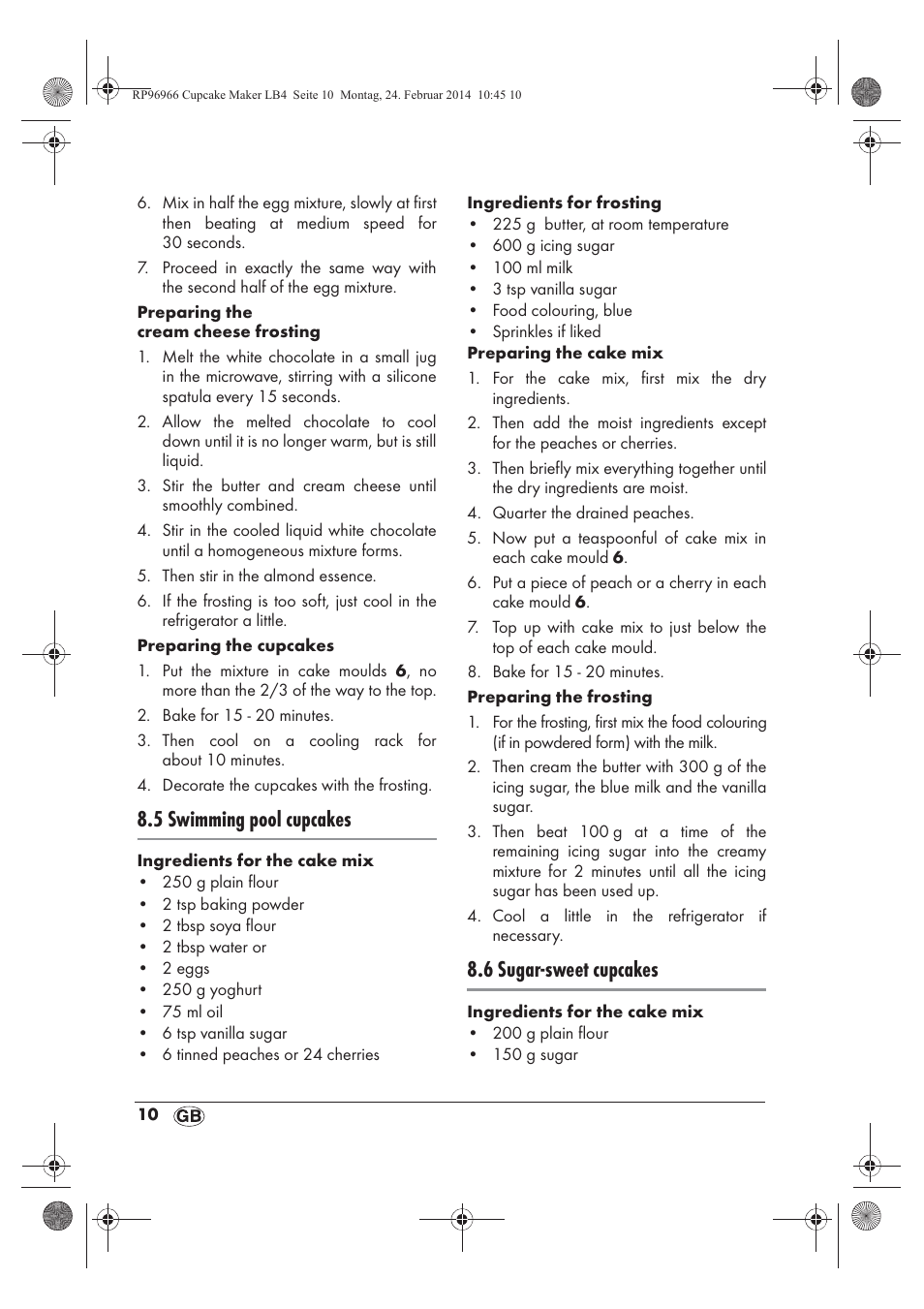 5 swimming pool cupcakes, 6 sugar-sweet cupcakes | Silvercrest SCCM 800 A1 User Manual | Page 12 / 102