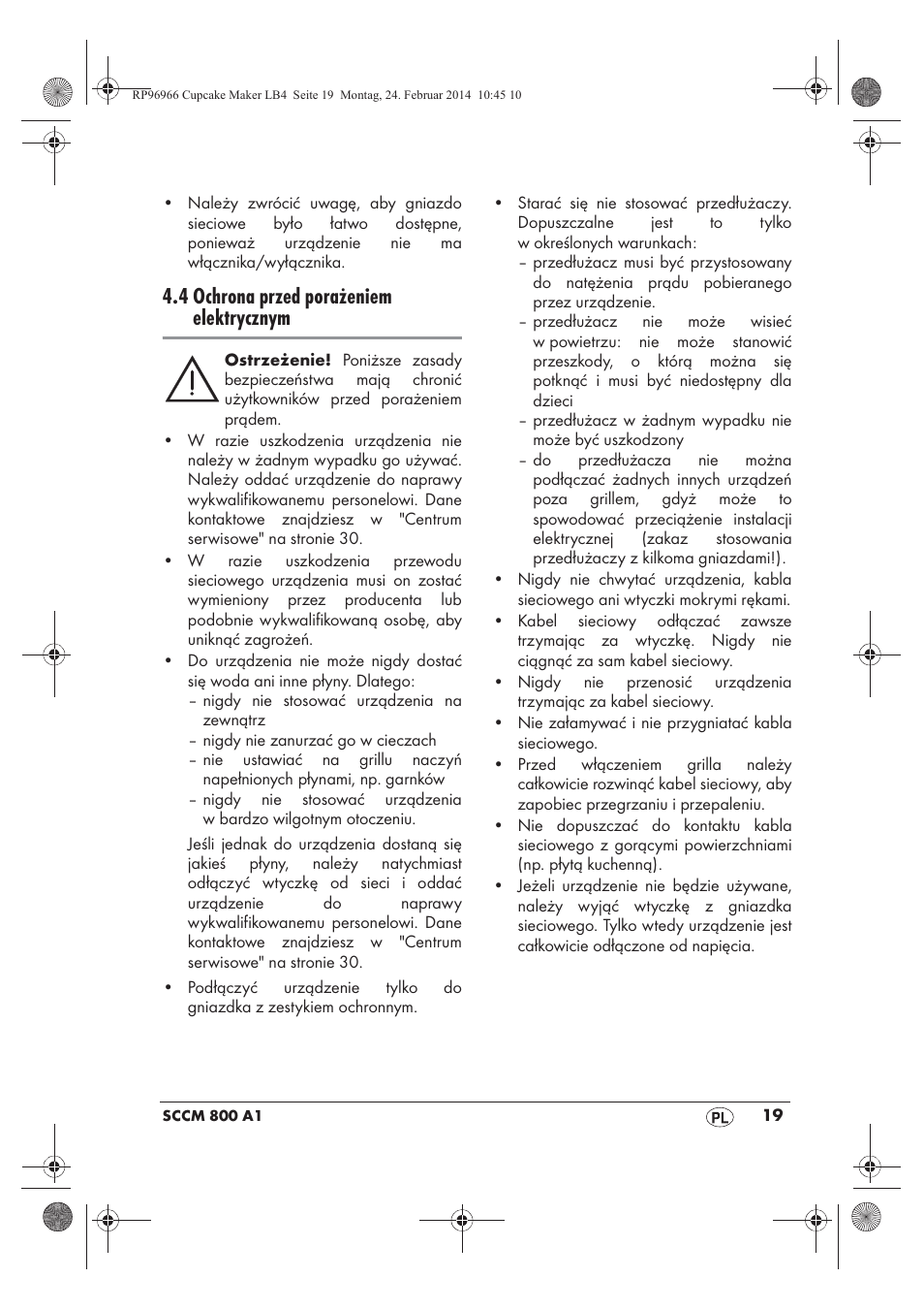4 ochrona przed porażeniem elektrycznym | Silvercrest SCCM 800 A1 User Manual | Page 21 / 102