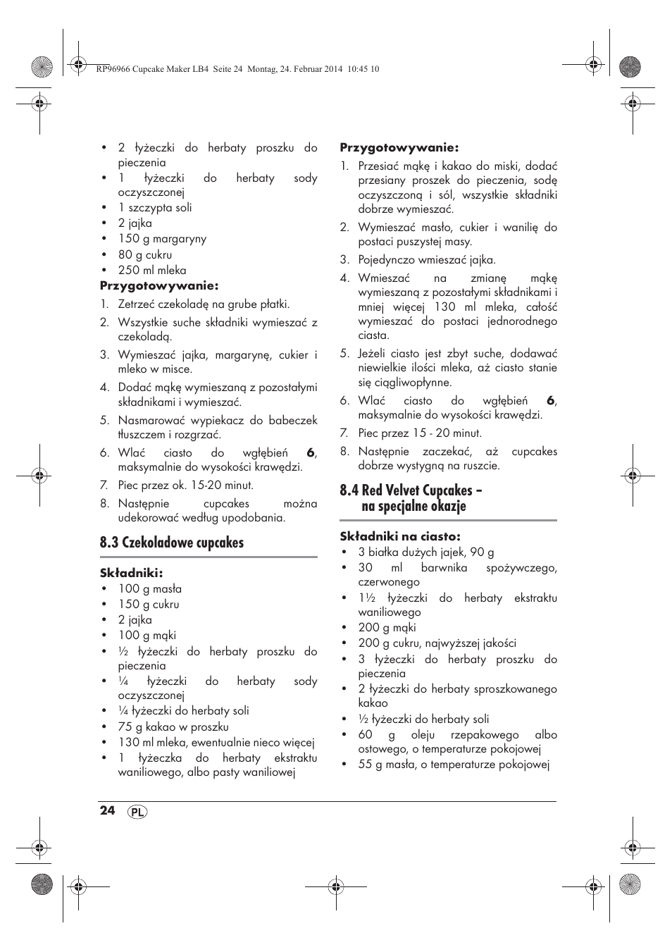 3 czekoladowe cupcakes, 4 red velvet cupcakes – na specjalne okazje | Silvercrest SCCM 800 A1 User Manual | Page 26 / 102