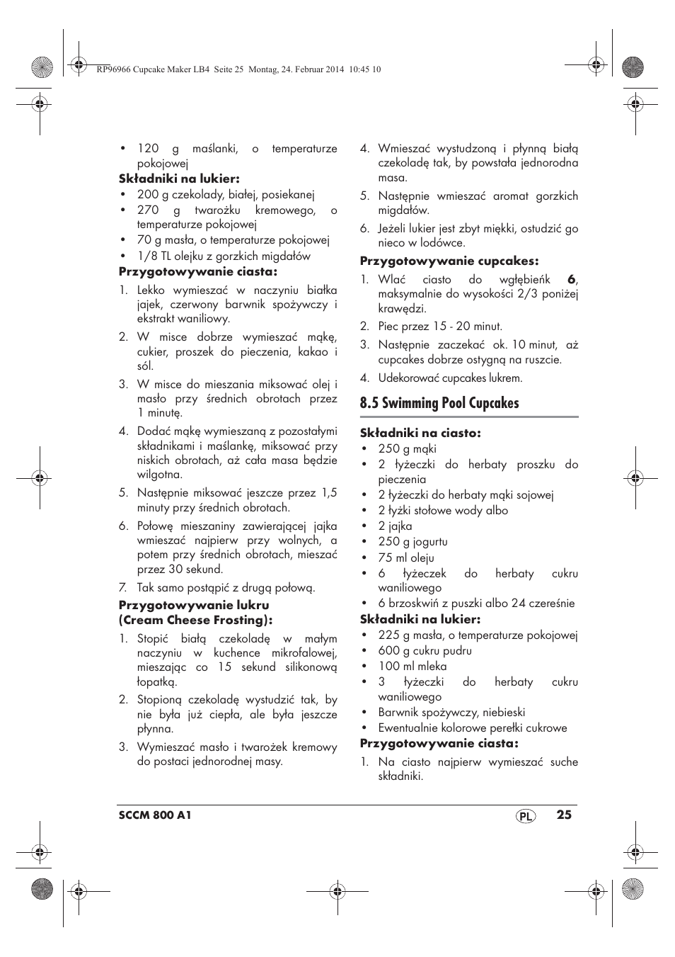 5 swimming pool cupcakes | Silvercrest SCCM 800 A1 User Manual | Page 27 / 102