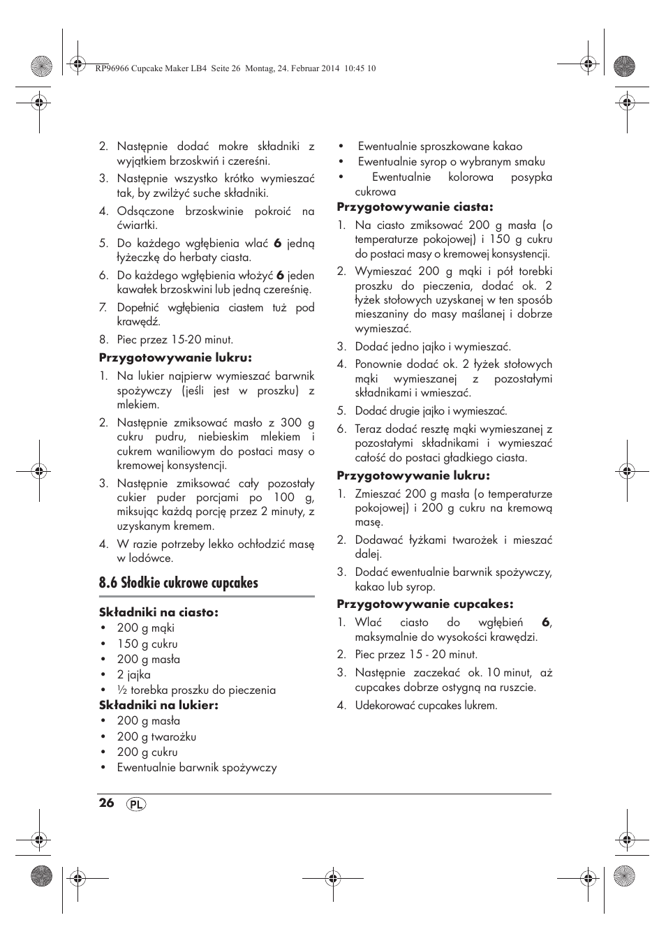 6 słodkie cukrowe cupcakes | Silvercrest SCCM 800 A1 User Manual | Page 28 / 102