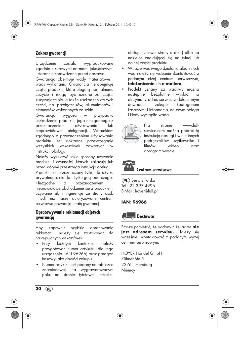 Zakres gwarancji, Opracowywanie reklamacji objętych gwarancją, Centrum serwisowe | Dostawca | Silvercrest SCCM 800 A1 User Manual | Page 32 / 102