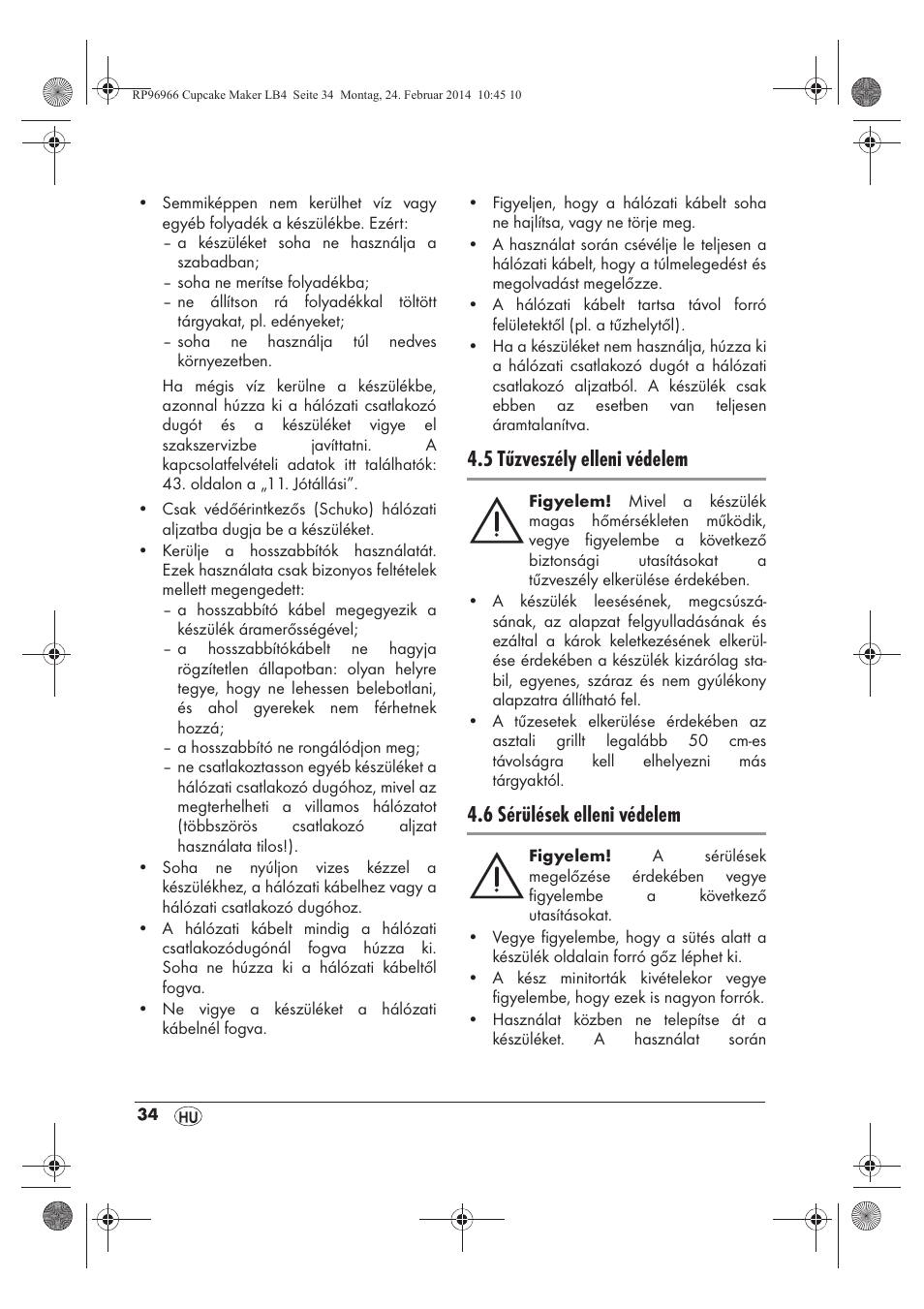 5 tűzveszély elleni védelem, 6 sérülések elleni védelem | Silvercrest SCCM 800 A1 User Manual | Page 36 / 102