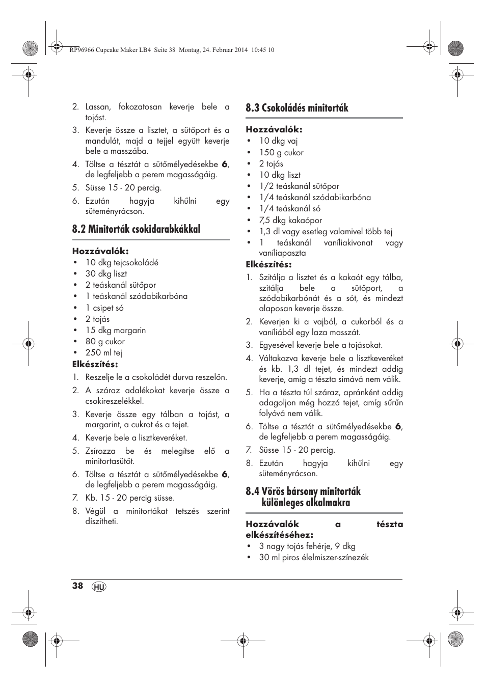 2 minitorták csokidarabkákkal, 3 csokoládés minitorták, 4 vörös bársony minitorták különleges alkalmakra | Silvercrest SCCM 800 A1 User Manual | Page 40 / 102
