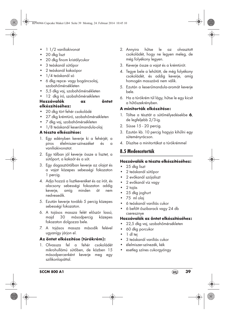 5 medencetorták | Silvercrest SCCM 800 A1 User Manual | Page 41 / 102