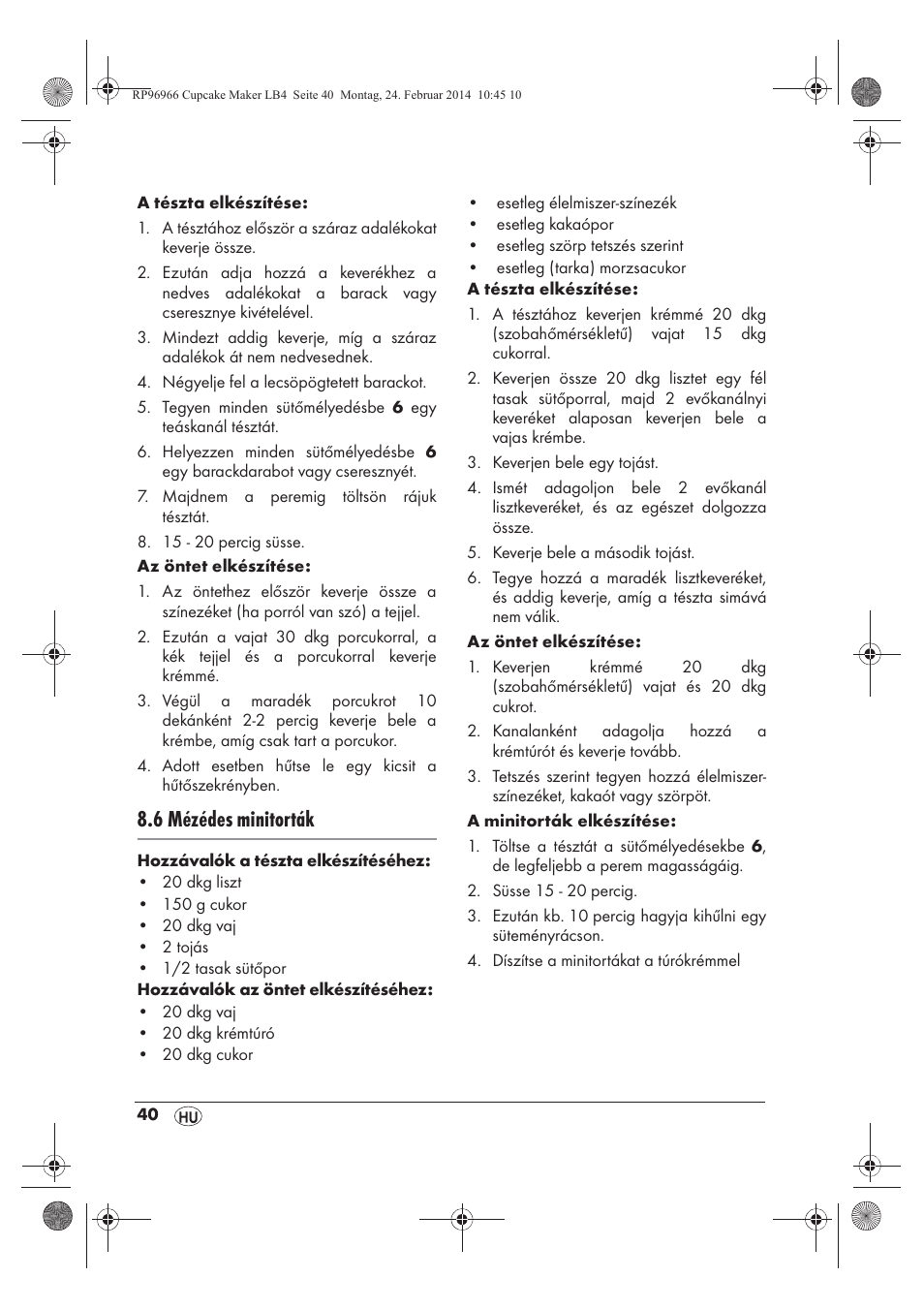 6 mézédes minitorták | Silvercrest SCCM 800 A1 User Manual | Page 42 / 102
