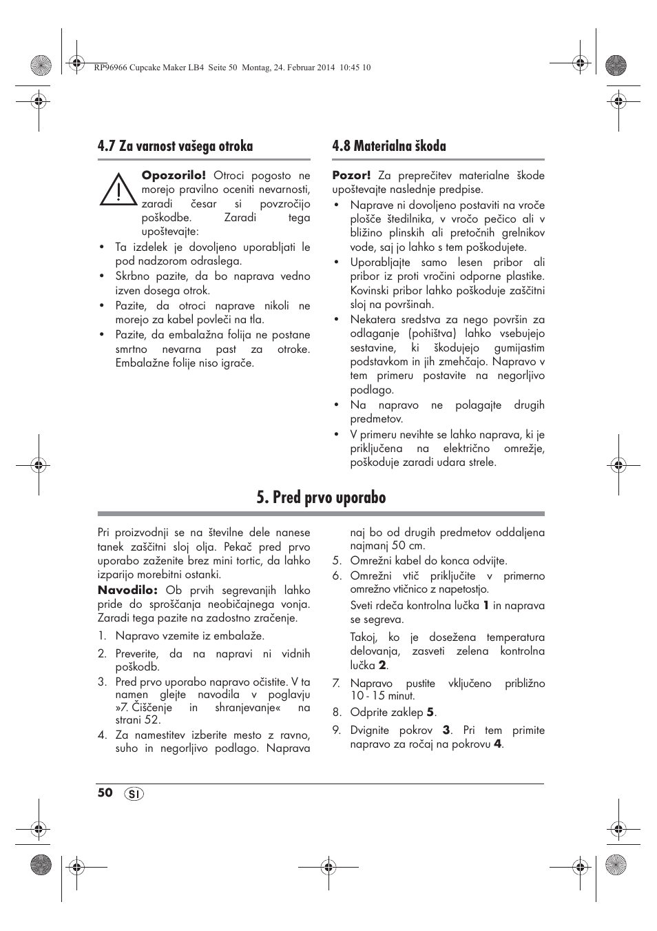 Pred prvo uporabo, 7 za varnost vašega otroka, 8 materialna škoda | Silvercrest SCCM 800 A1 User Manual | Page 52 / 102