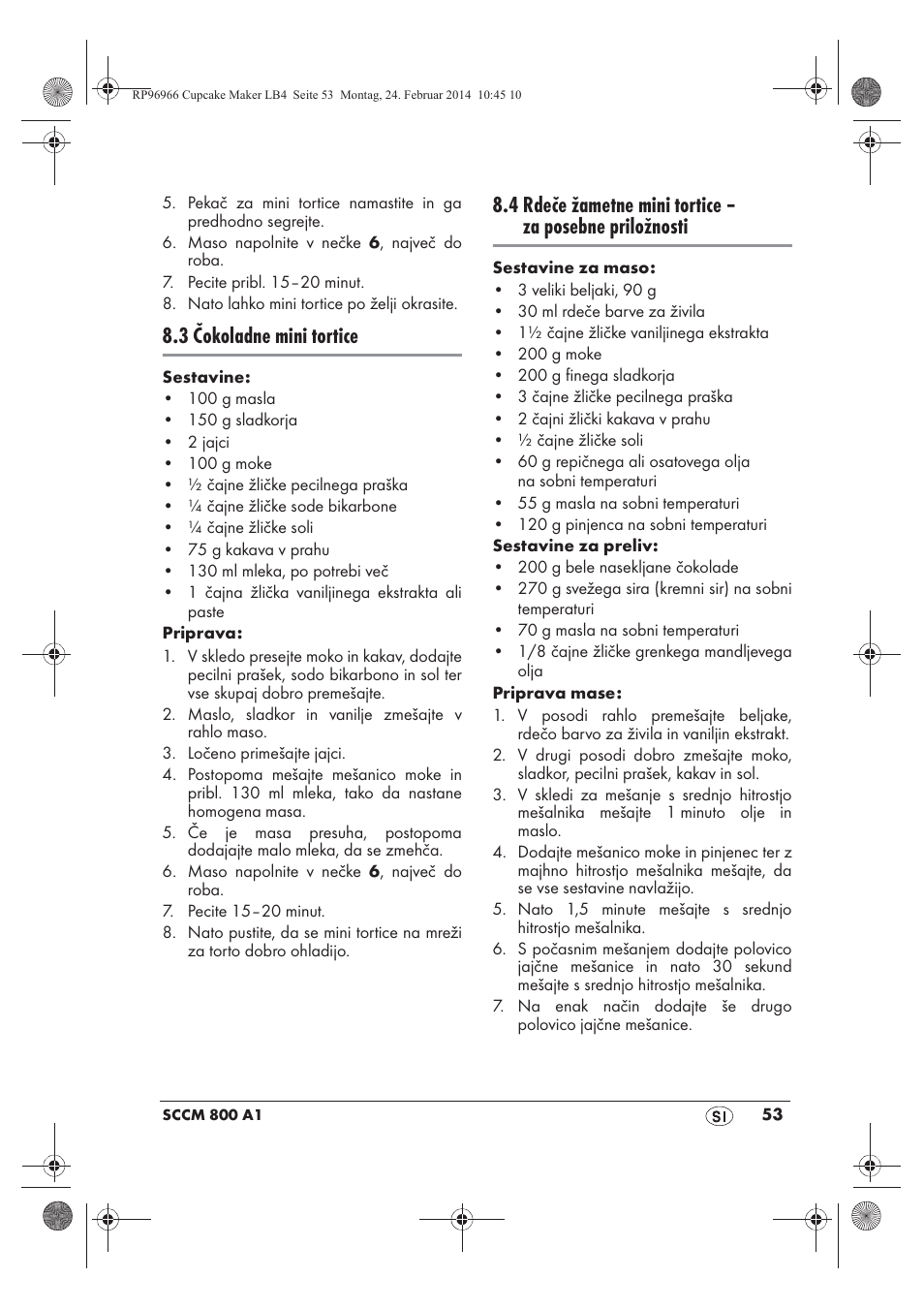 3 čokoladne mini tortice | Silvercrest SCCM 800 A1 User Manual | Page 55 / 102