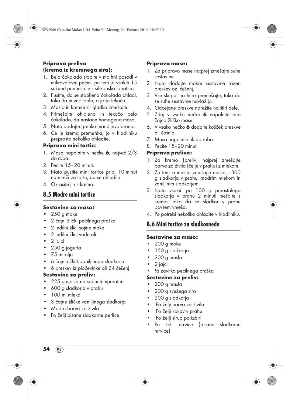 5 modre mini tortice, 6 mini tortice za sladkosnede | Silvercrest SCCM 800 A1 User Manual | Page 56 / 102