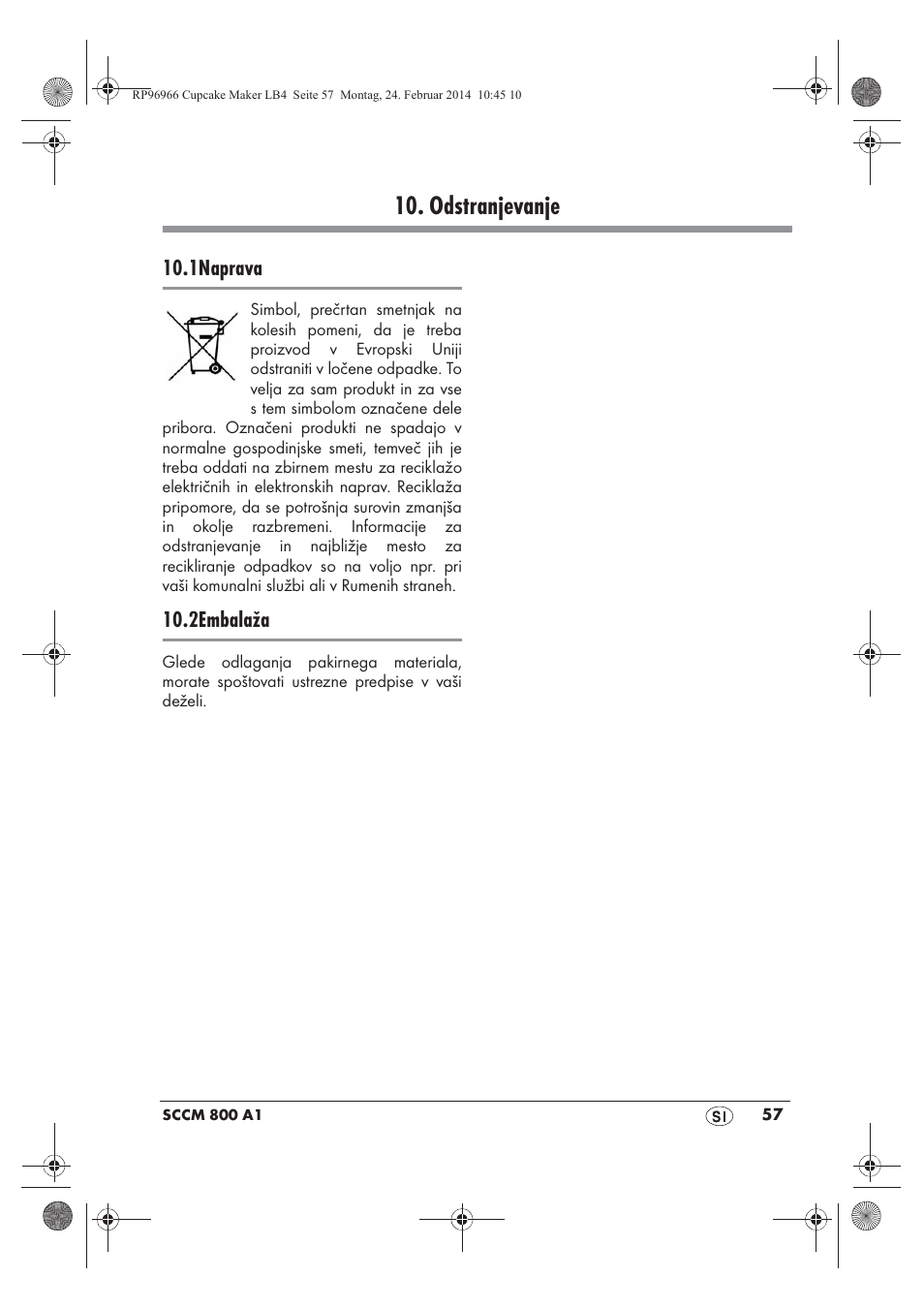 Odstranjevanje, 1naprava, 2embalaža | Silvercrest SCCM 800 A1 User Manual | Page 59 / 102