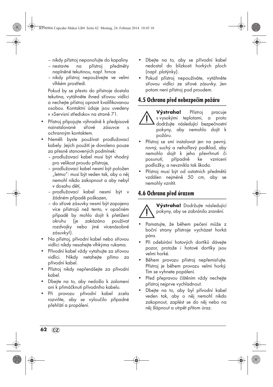 5 ochrana před nebezpečím požáru, 6 ochrana před úrazem | Silvercrest SCCM 800 A1 User Manual | Page 64 / 102