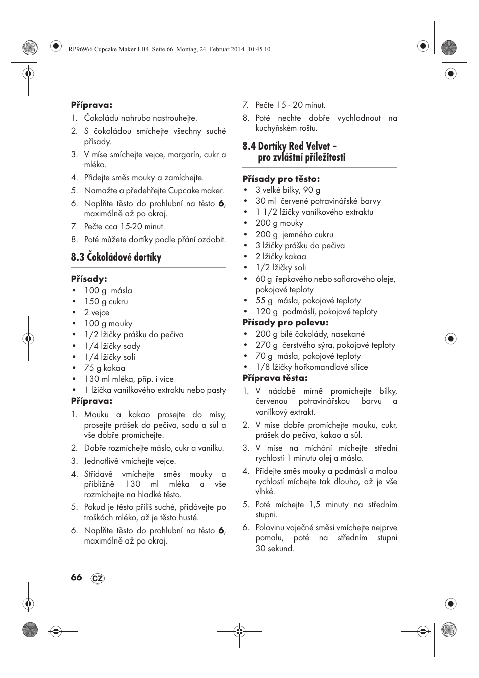 3 čokoládové dortíky, 4 dortíky red velvet – pro zvláštní příležitosti | Silvercrest SCCM 800 A1 User Manual | Page 68 / 102