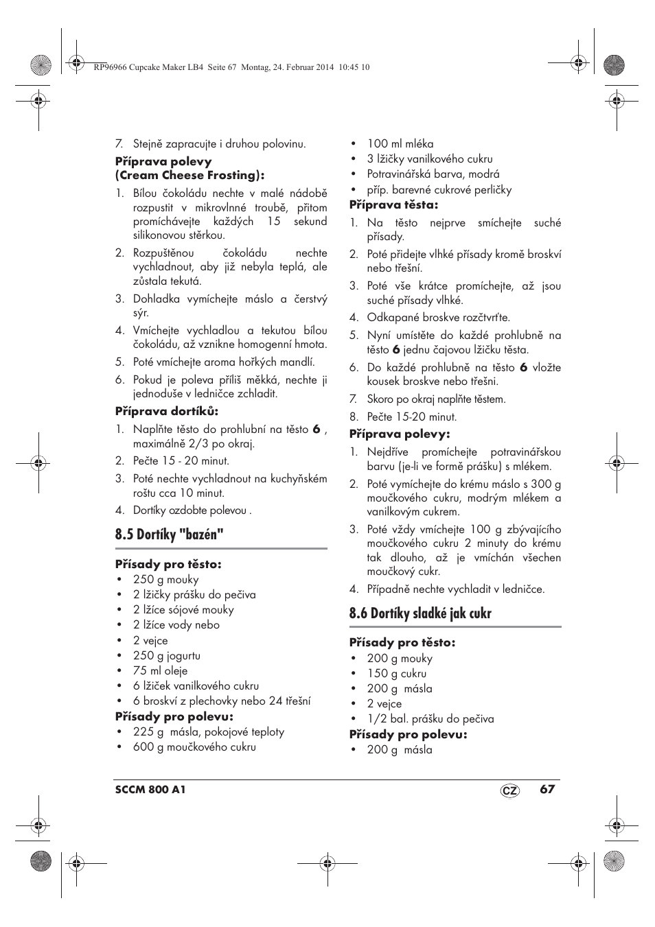 5 dortíky "bazén, 6 dortíky sladké jak cukr | Silvercrest SCCM 800 A1 User Manual | Page 69 / 102