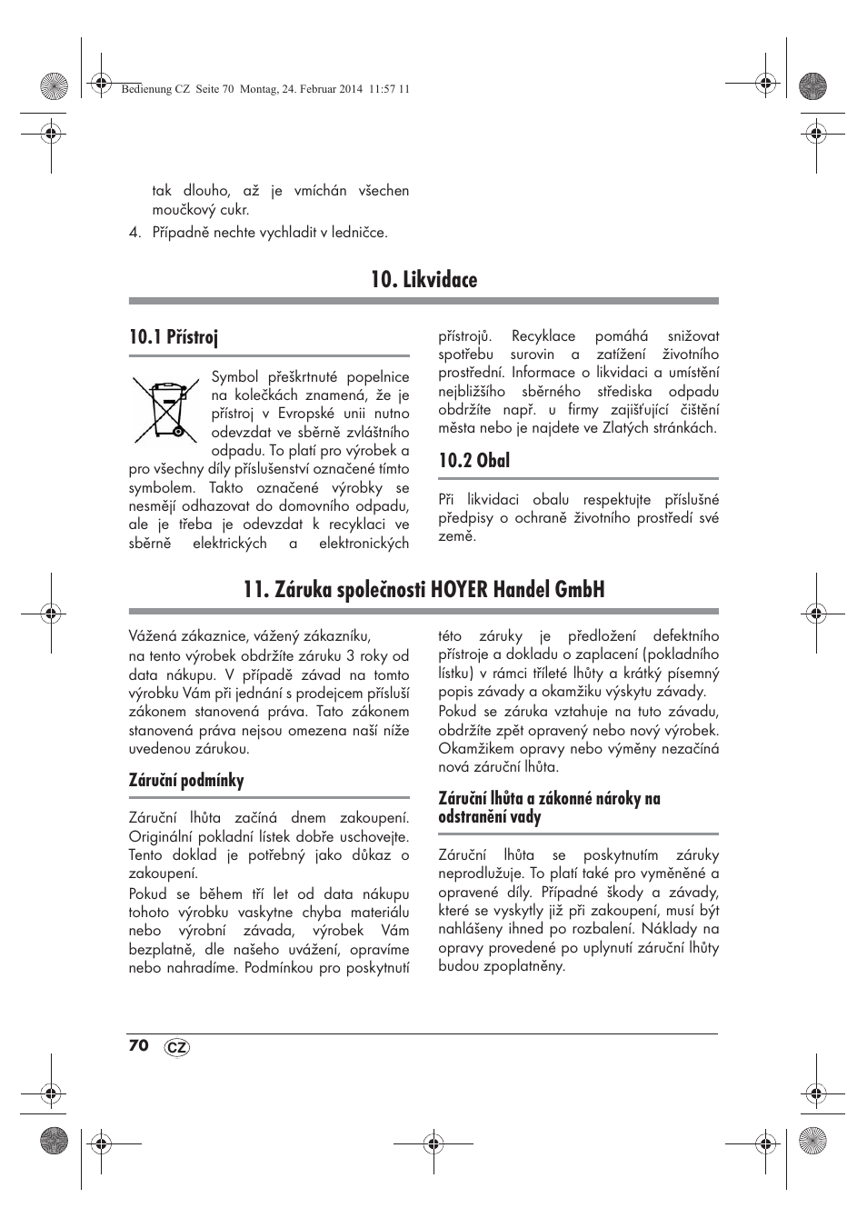 Likvidace, Záruka společnosti hoyer handel gmbh | Silvercrest SCCM 800 A1 User Manual | Page 72 / 102