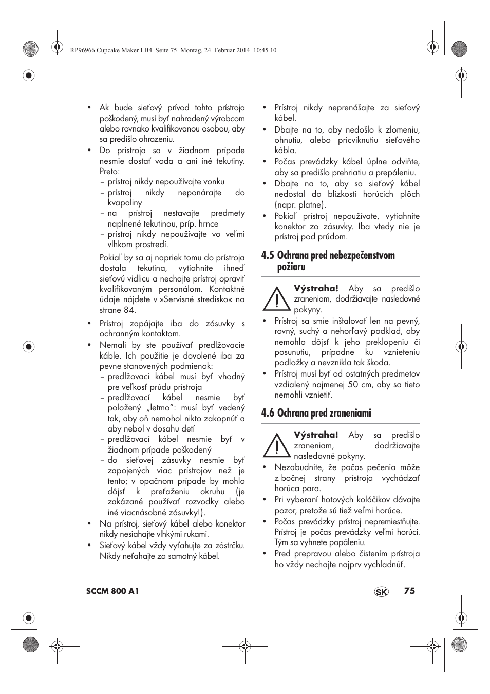 5 ochrana pred nebezpečenstvom požiaru, 6 ochrana pred zraneniami | Silvercrest SCCM 800 A1 User Manual | Page 77 / 102