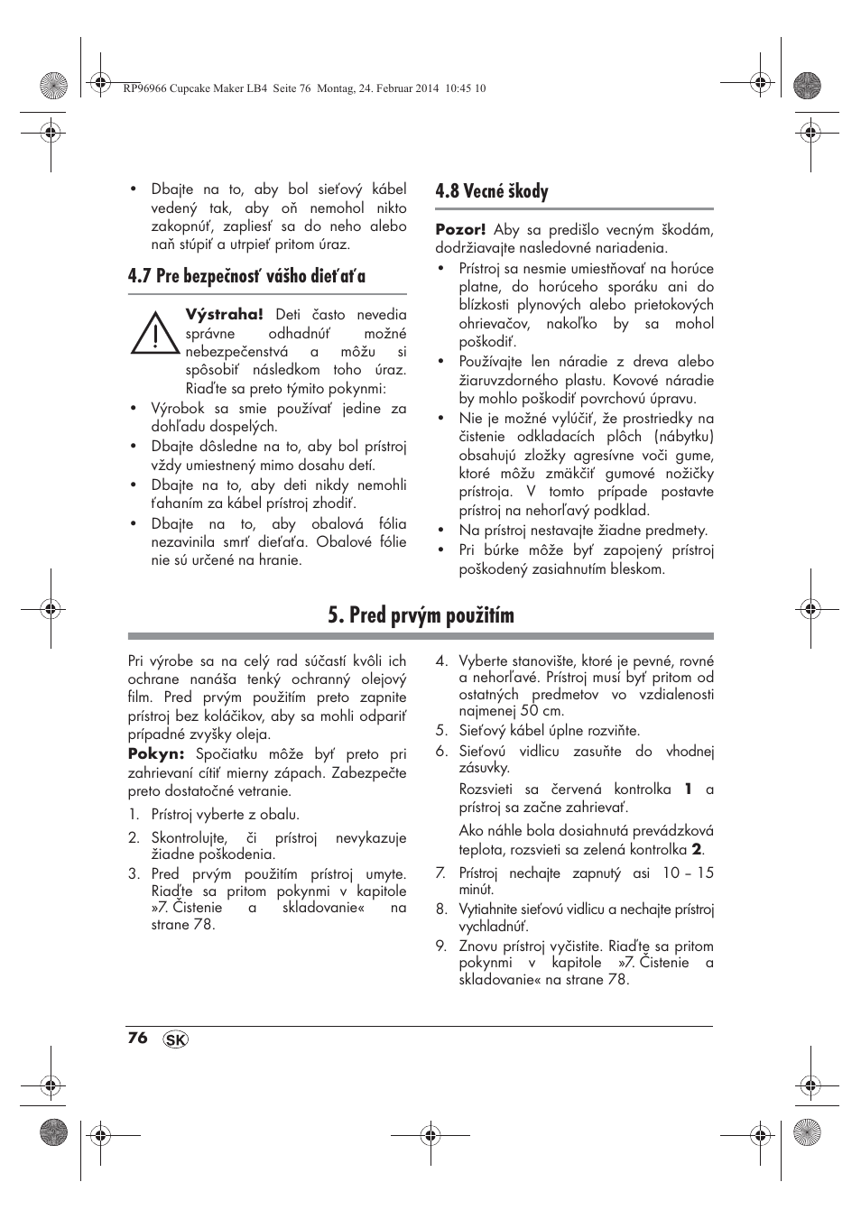 Pred prvým použitím, 7 pre bezpečnosť vášho dieťaťa, 8 vecné škody | Silvercrest SCCM 800 A1 User Manual | Page 78 / 102