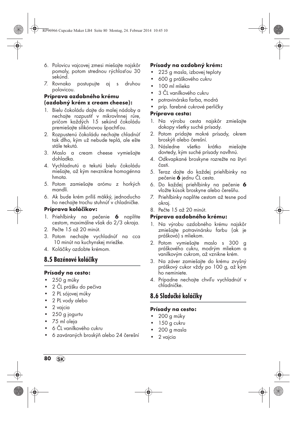 5 bazénové koláčiky, 6 sladučké koláčiky | Silvercrest SCCM 800 A1 User Manual | Page 82 / 102