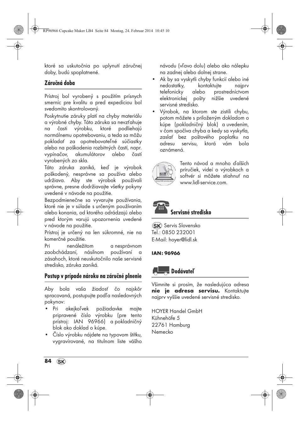 Záručná doba, Postup v prípade nároku na záručné plnenie, Servisné stredisko | Dodávateľ | Silvercrest SCCM 800 A1 User Manual | Page 86 / 102