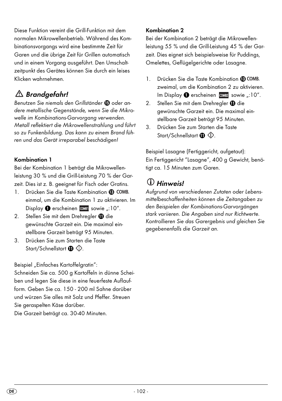 Brandgefahr, Hinweis | Silvercrest SMW 800 B2 User Manual | Page 105 / 113