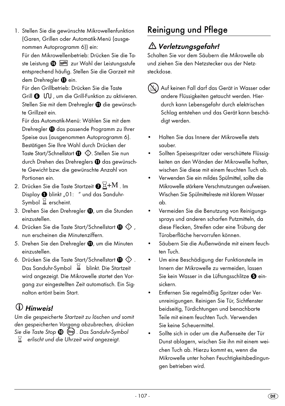 Reinigung und pflege, Hinweis, Verletzungsgefahr | Silvercrest SMW 800 B2 User Manual | Page 110 / 113