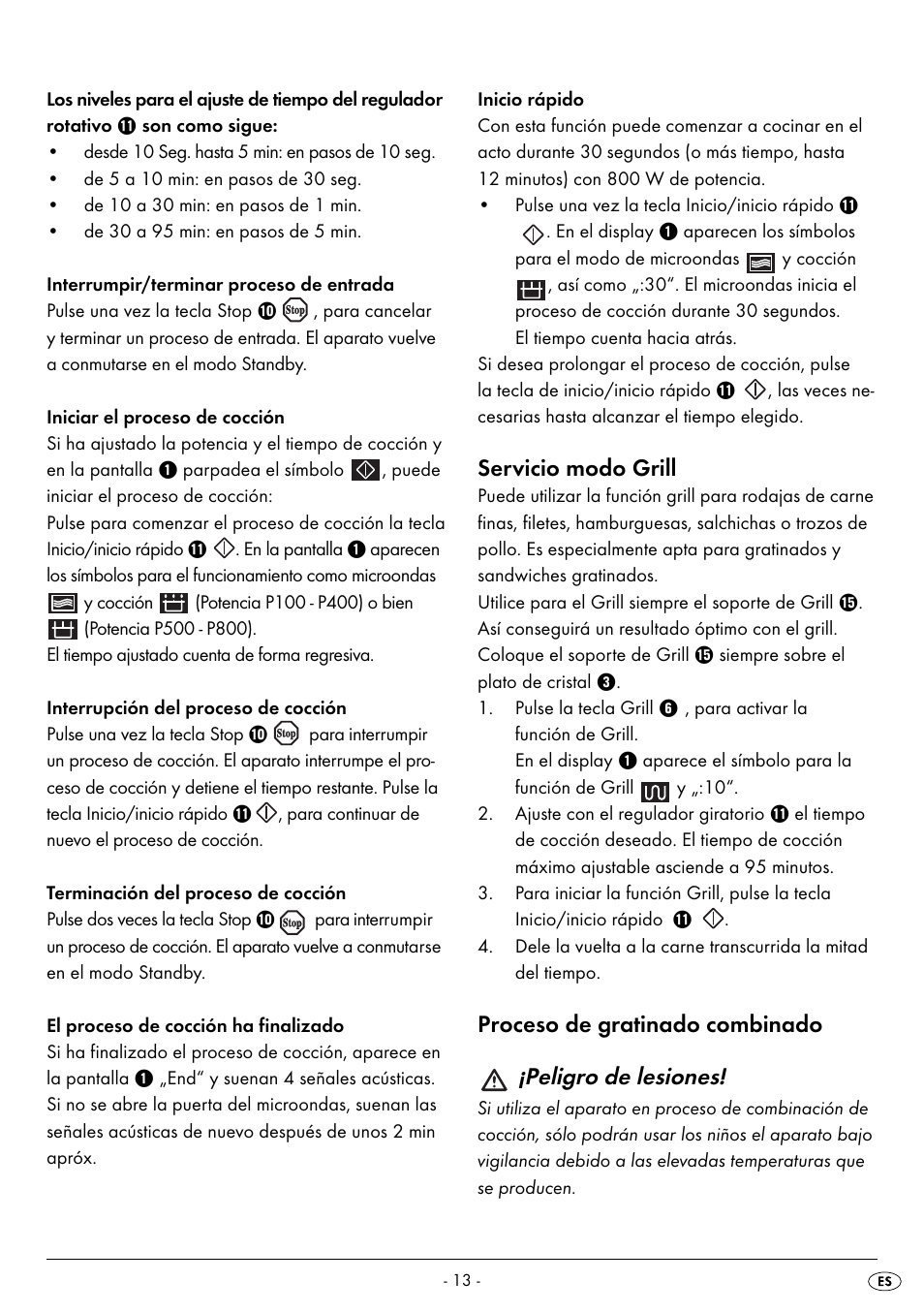 Servicio modo grill | Silvercrest SMW 800 B2 User Manual | Page 16 / 113