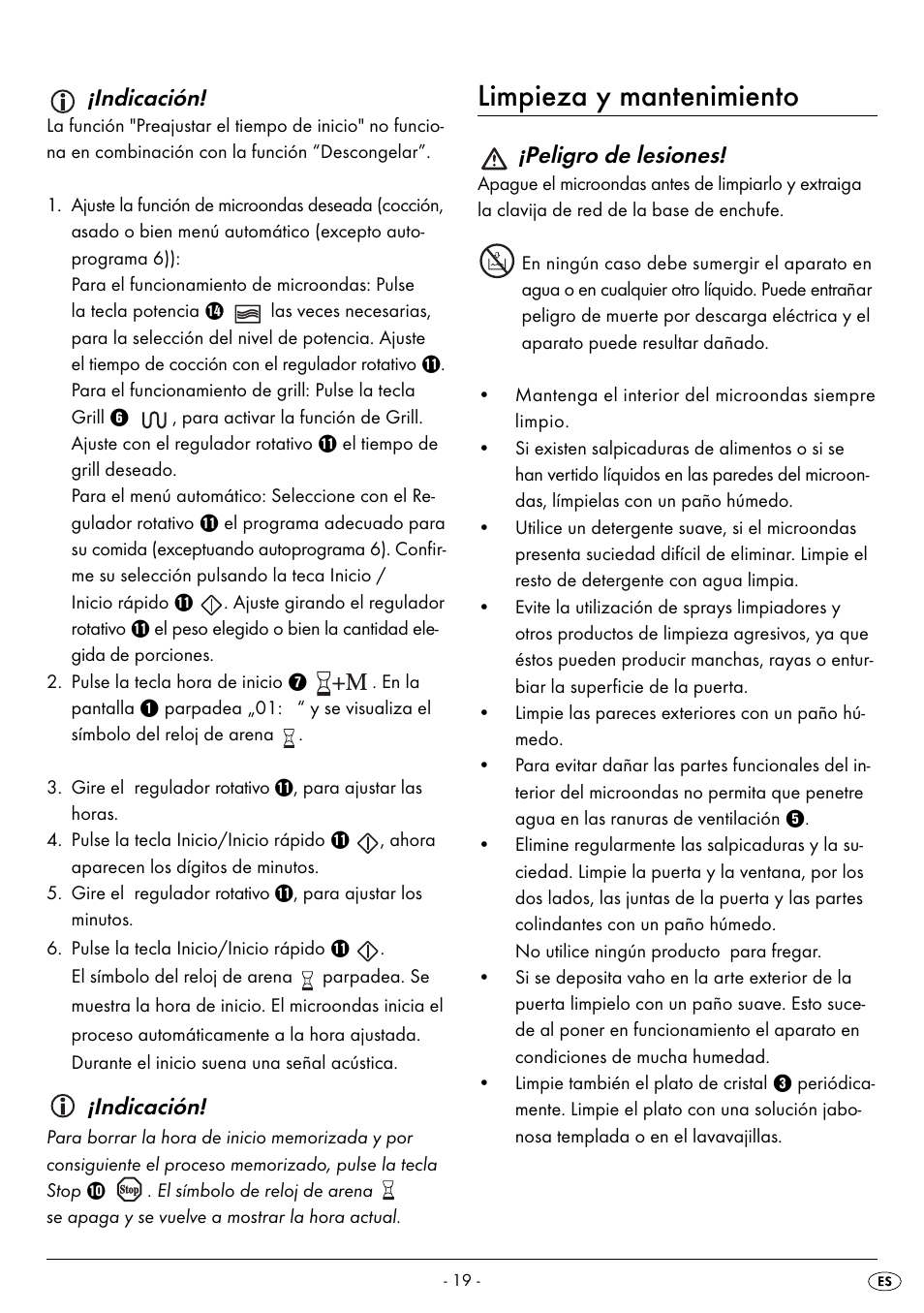 Limpieza y mantenimiento, Indicación, Peligro de lesiones | Silvercrest SMW 800 B2 User Manual | Page 22 / 113