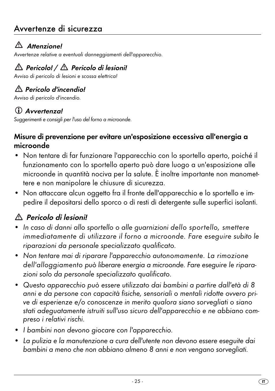 Avvertenze di sicurezza | Silvercrest SMW 800 B2 User Manual | Page 28 / 113