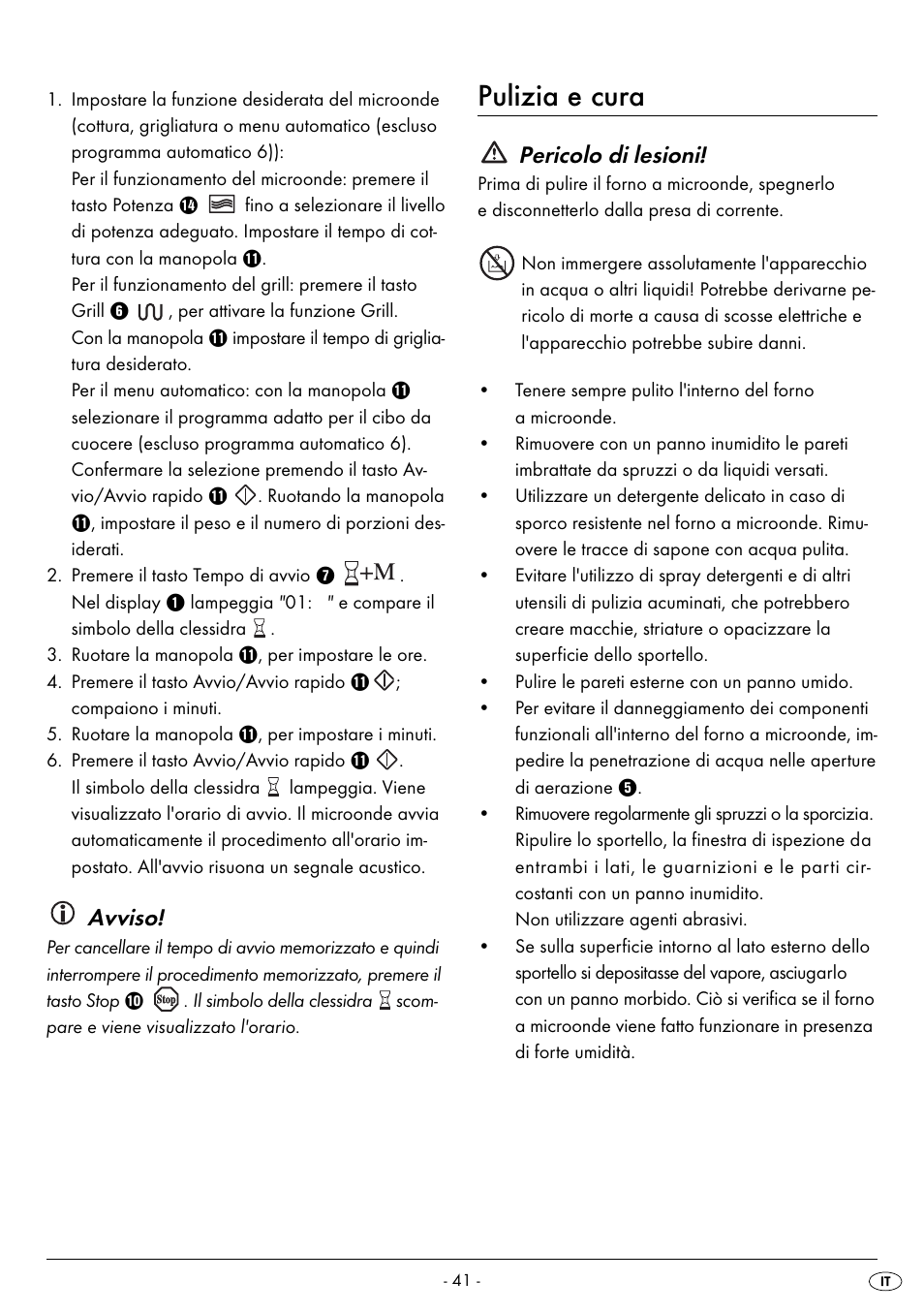 Pulizia e cura, Avviso, Pericolo di lesioni | Silvercrest SMW 800 B2 User Manual | Page 44 / 113